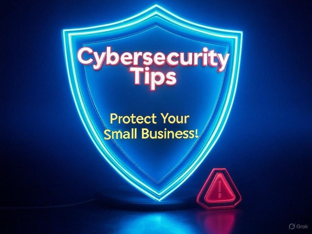 A glowing blue neon shield with the text 